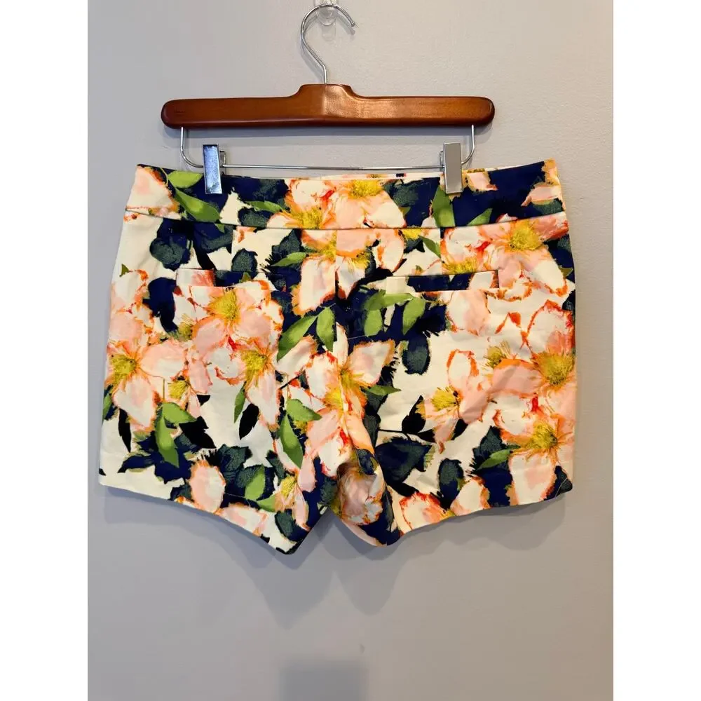 J.Crew Floral Stretch Chino Shorts Size 10 Pink Orange Navy Botanical Summer